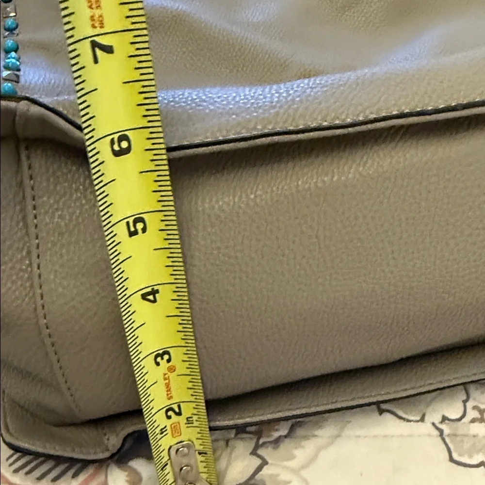 Urban Expressions Gray  Bag with Turquoise & Black Studs & Embroided Strap